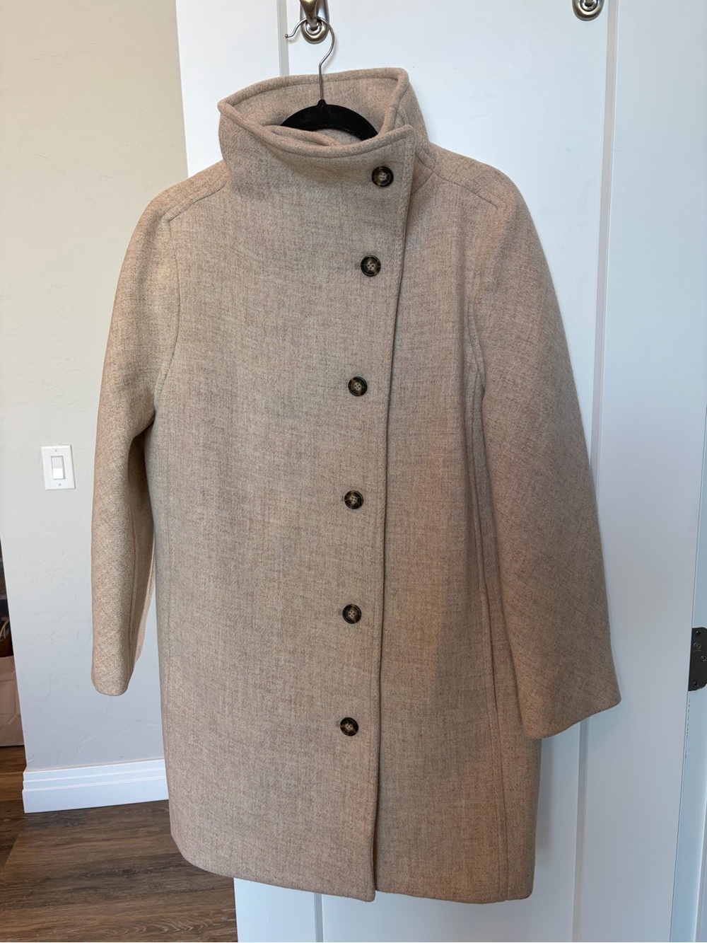 J. Crew Warm Tan Wool Funnel Collar Coat